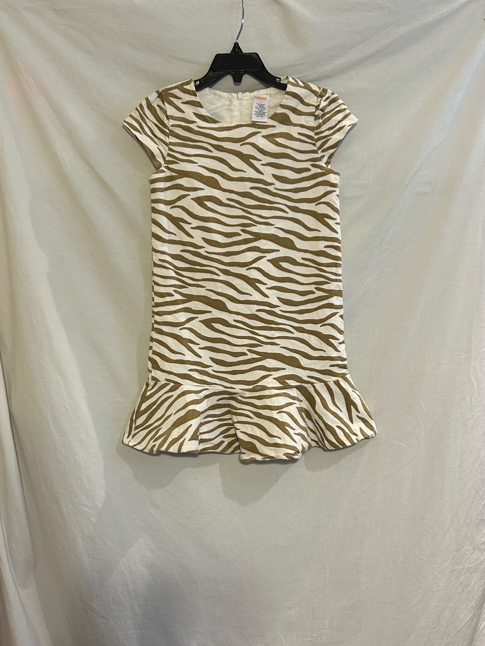Gymboree Girls 7 Tan Cream Tiger Striped Pinwhale Corduroy Short Sleeve Dress